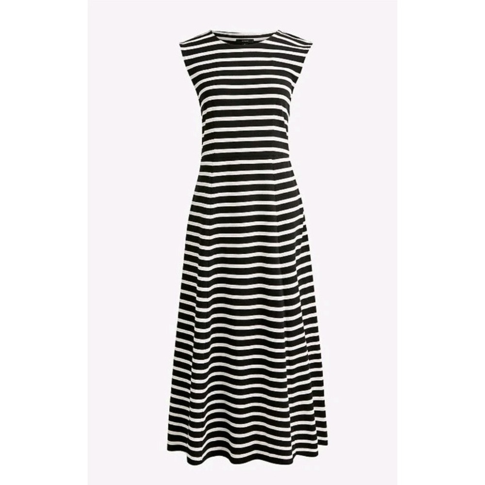 J.Crew Cap Sleeve Striped 100% Cotton Midi Dress Black/White Size S EUC - Picture 1 of 8